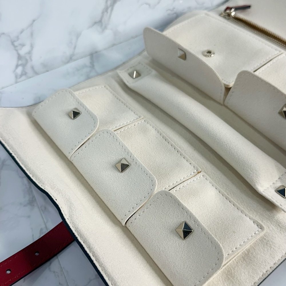 Valentino Garavani Red travel Jewelry Clutch with Silver Studs - Picture 10 of 16